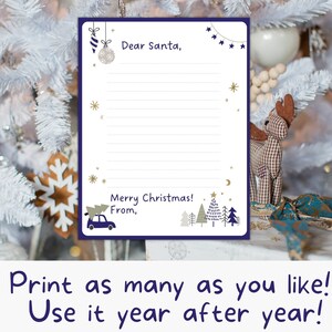 Carta azul a Papá Noel / Carta a Papá Noel / Descarga instantánea / Plantilla azul de Navidad / Crea recuerdos / Plantilla personalizada sencilla / PDF