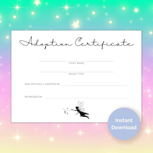 Minimalist Fairy Adoption Certificate Pixie Adoption Template Fairy Party Forest Fairy Garden Fairy Fairy Magic Birthday Party Fairytale