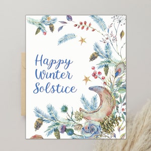 Winter Solstice Card Printable Winter Woodland Card Yule Card Winter Solstice Gift Winter Moon Card Green Witch Forest Witch Lunar Witch