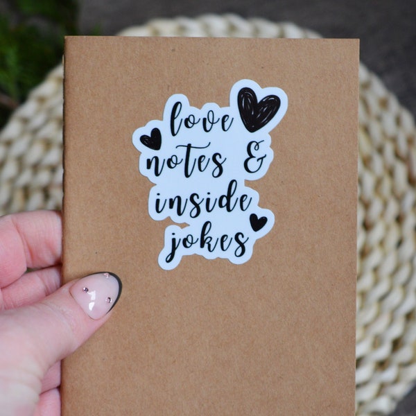 Romantic Mini Notebook | Love Notes + Inside Jokes | Small Kraft Paper Notebook | 48 Blank Pages | Small Diary | Sticker Book | Love Gift