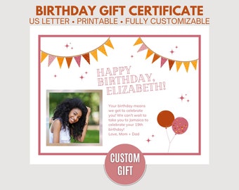 Boho Custom Gift Certificate For Kid Happy Birthday Personalized Gift Download Customize in Canva Gift Certificate for Daughter Gift For Her