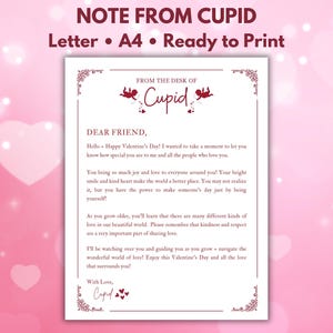 Carta de Cupido / Feliz día de San Valentín / Querido amigo / Descarga instantánea / Plantilla de carta / Linda carta de San Valentín / Para niños / PDF