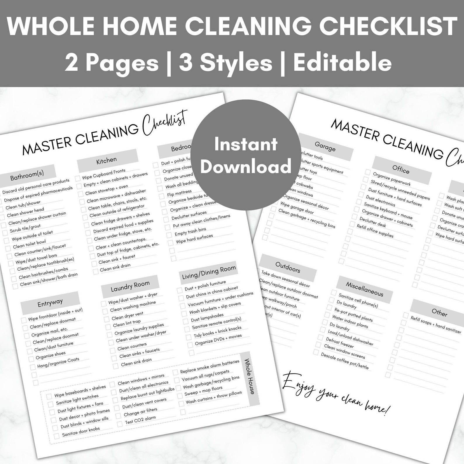 Digital Cleaning Checklist Master Cleaning Planner Printable Deep House Cleaning to Do List Home