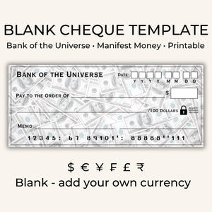 Bank of the Universe Cheque Template Manifestation Cheque Vision Board Cheque Law of Attraction Cheque Attract Abundance Money Manifestation