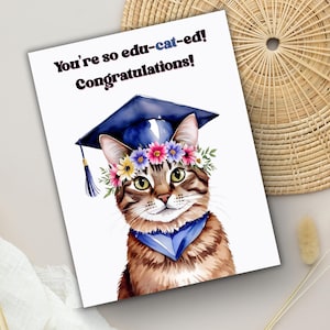 Carte d'obtention du diplôme de chat imprimable, vous êtes si instruits Kitty Kitten Carte d'amoureux des chats pour fille amie Remise des diplômes du secondaire, diplômé universitaire