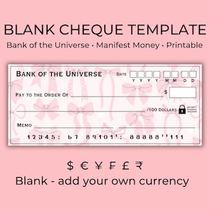 Coquette Bow Bank of the Universe Cheque Template Manifestation Cheque Vision Board Cheque Attract Abundance Money Manifestation Ritual