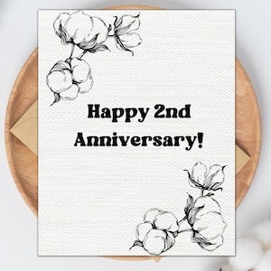 Tarjeta de aniversario de algodón Tarjeta del segundo aniversario Tarjeta de aniversario imprimible Tarjeta de último minuto para tarjeta de esposa para tarjeta de marido Tarjeta minimalista