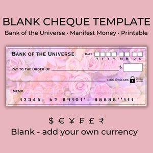 Pink Flowers Bank of the Universe Cheque Template Manifestation Cheque Vision Board Cheque Attract Abundance Money Manifestation Ritual