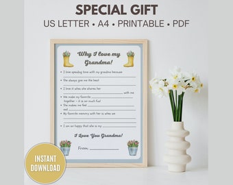 Why I Love My Grandma | Fill-In the Blanks Activity for Kids | Gift for Grandma | Mother's Day Gift | Grandparents Day | Instant Download
