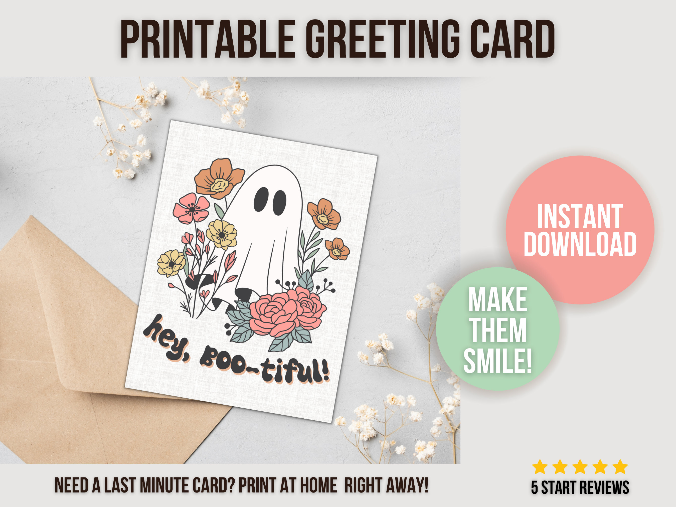 Hey Bootiful Card Cute Ghost Greeting Card for Friend Card for Wife ...