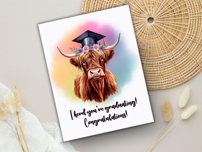 Highland Cow Graduation Card Printable Graduation Card, Ranch Rustic ...