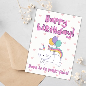 Printable Caticorn Geburtstagskarte für Geburtstagskind Kittycorn Katze Einhorn Party Enkelin Geburtstag Tochter Geburtstagskarte für Freund Mädchen