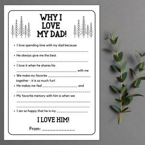 Printable Why I Love My Dad Custom Fill-In the Blanks Activity for Kids Gift for Dad Gift Keepsake for Dad Fathers Day Gift Instant Download
