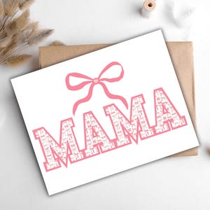 Cartão de Laço Coquette Mama para Imprimir Cartão de Laço Rosa de Última Hora Cartão de 1º Dia das Mães Do Marido Da Filha Da Amiga Chá de Bebê Fofo Novo Bebê