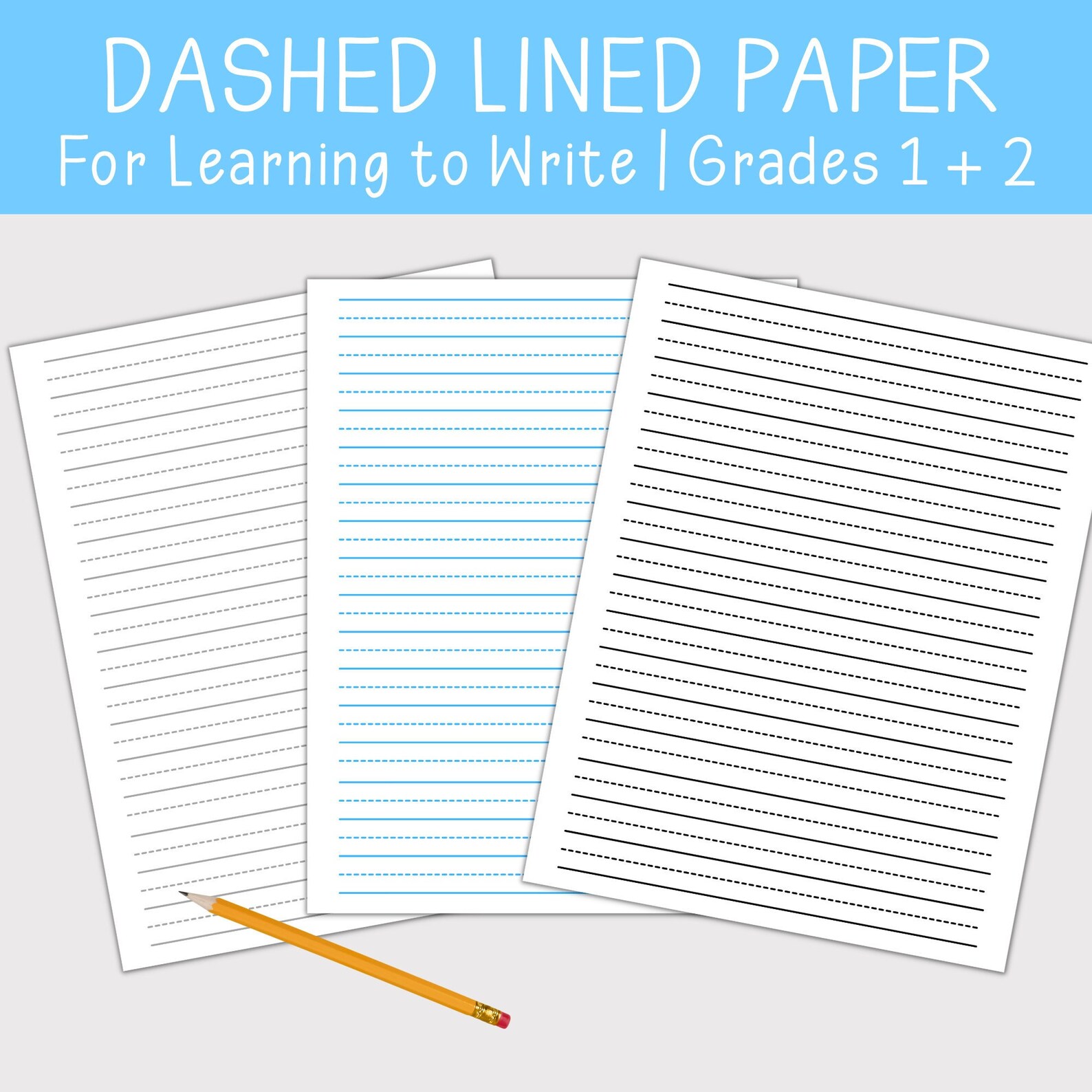 Lined Paper for Grade 1 and Grade 2 Lined Paper With Dashes Learning to