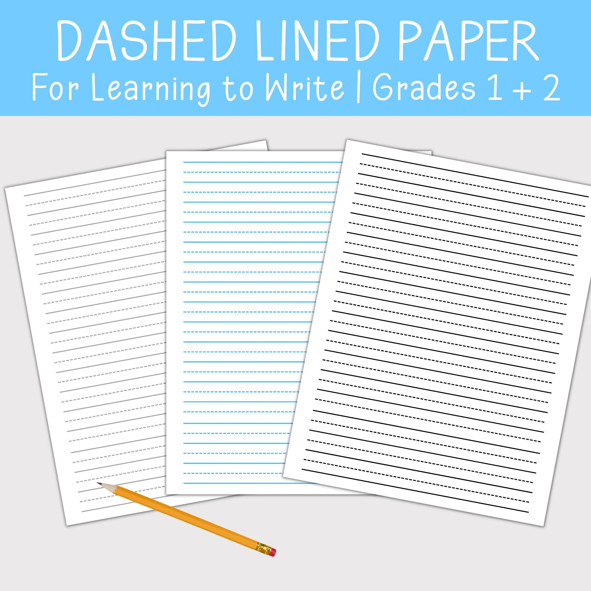 Lined Paper for Grade 1 and Grade 2 Lined Paper With Dashes Learning to