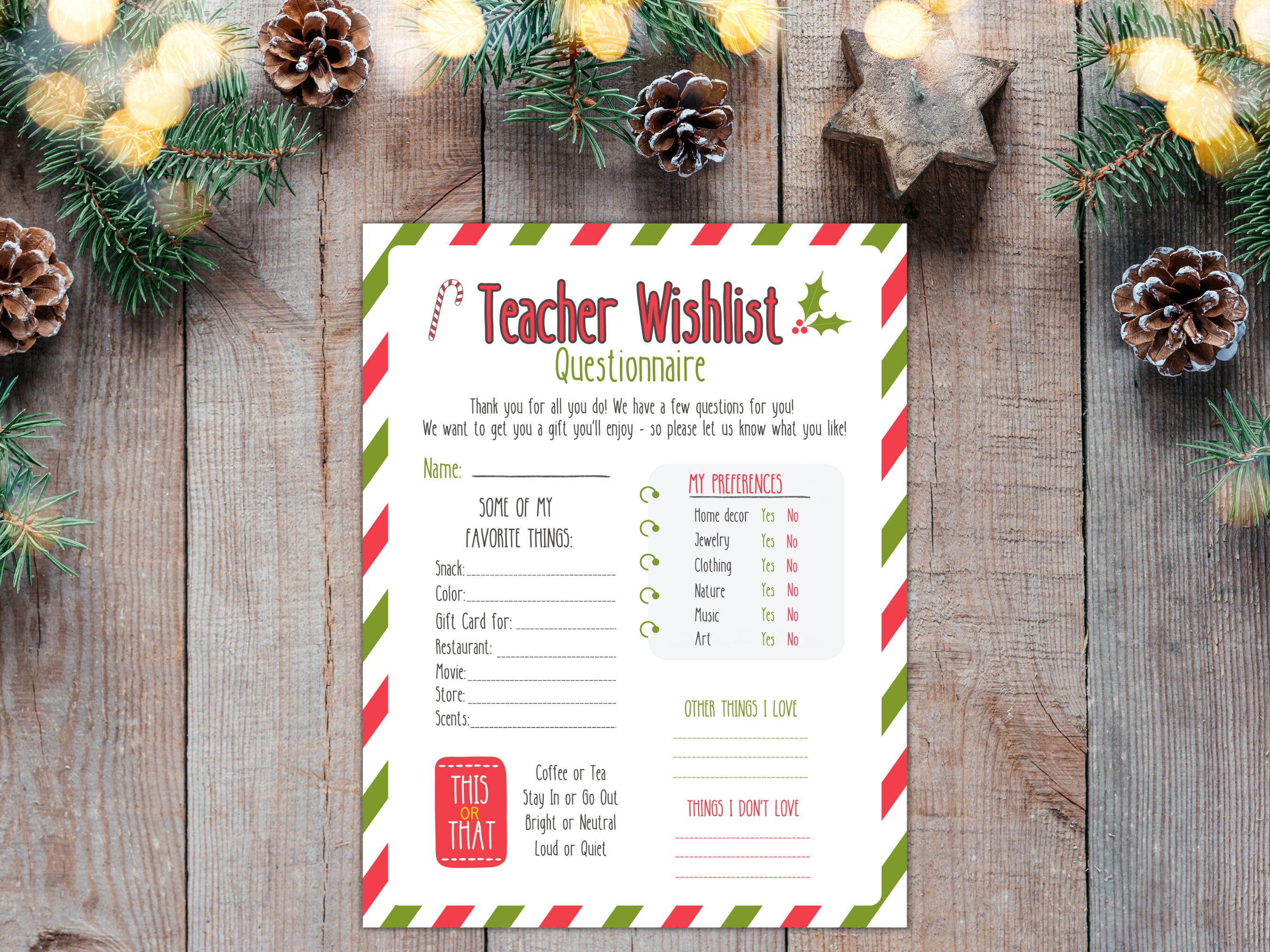 EDITABLE Teacher Christmas Wishlist Questionnaire Printable Questions editable-teacher-christmas-wishlist-questionnaire-printable-questions