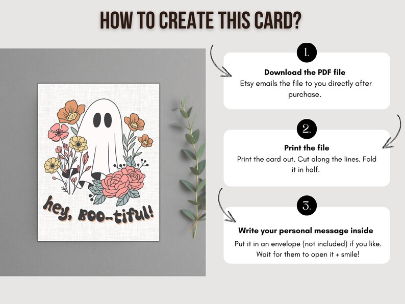 Hey Bootiful Card Cute Ghost Greeting Card for Friend Card for Wife ...