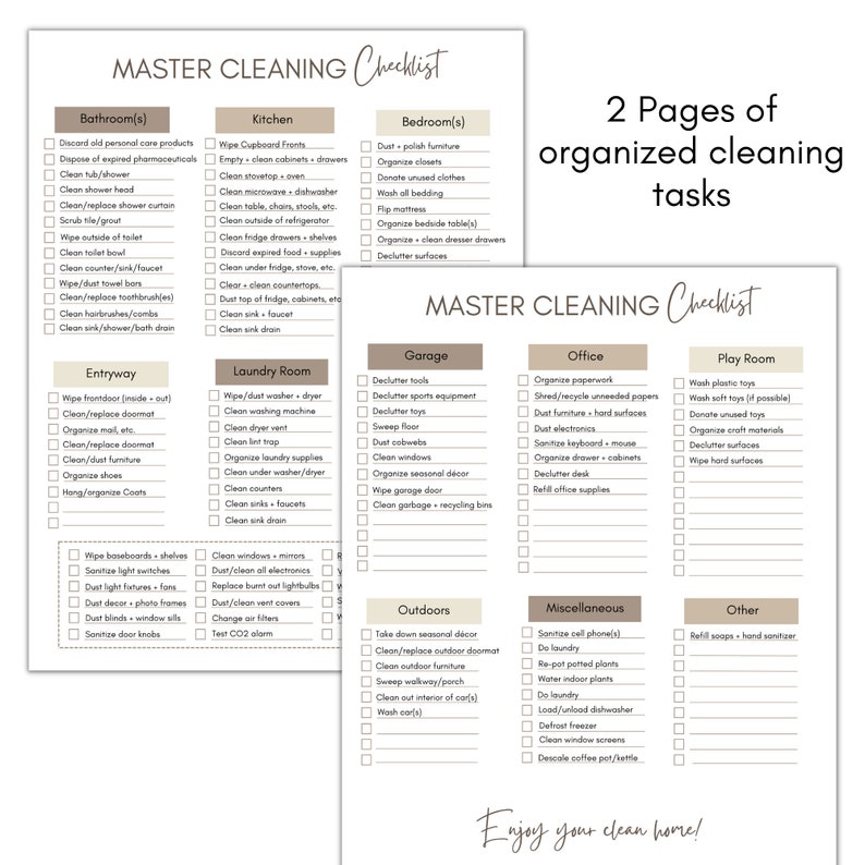 Digital Cleaning Checklist Master Cleaning Planner Printable Deep House Cleaning to Do List Home