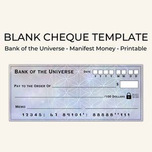 Modèle de chèque de la Banque de l'Univers Contrôle de la manifestation Contrôle du tableau de vision Contrôle de la loi de l'attraction Attirer l'abondance Manifestation de l'argent