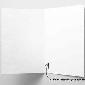 May include: Blank white card with a textured surface. The card is folded in half and the inside is blank for writing a message.