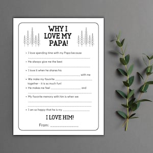 Benutzerdefinierte druckbare Papa Geschenk Füllen Sie die Lücken Aktivität für Kinder Warum ich meinen Papa, Pa-Pa, Paw Paw Geschenk für Vatertagsgeschenk Papa Geschenk liebe