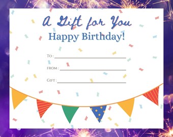 Minimalistischer druckbarer Geburtstags-Geschenkgutschein | Individuelles Zertifikat | Alles Gute zum Geburtstag | Personalisiertes Geschenk | Sofort Download | Einfach zu bedienen