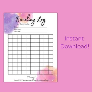 Kids Reading Tracker Log 100 Days of Reading Tracking Sheet Summer Reading Record Printable Log Sheet Elementary School Learning to Read