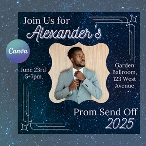 Klasse van 2025 Grad afdrukbare prom verzend flyer volledig bewerkbaar, prom uitnodiging DIY senior prom night viering formele partij evenement uitnodigen