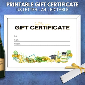 Plantilla de certificado de regalo imprimible para graduación para él. Regalo de graduación de la clase de 2025. Cupón de regalo personalizable. Regalo de último minuto.