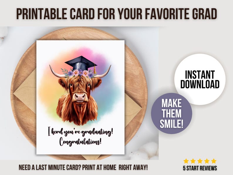 Highland Cow Graduation Card Printable Graduation Card, Ranch Rustic ...