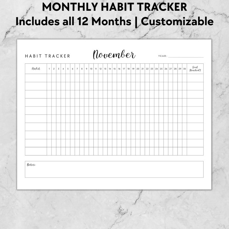 Minimalist Monthly Habit Tracker Printable (digital Download) - Etsy
