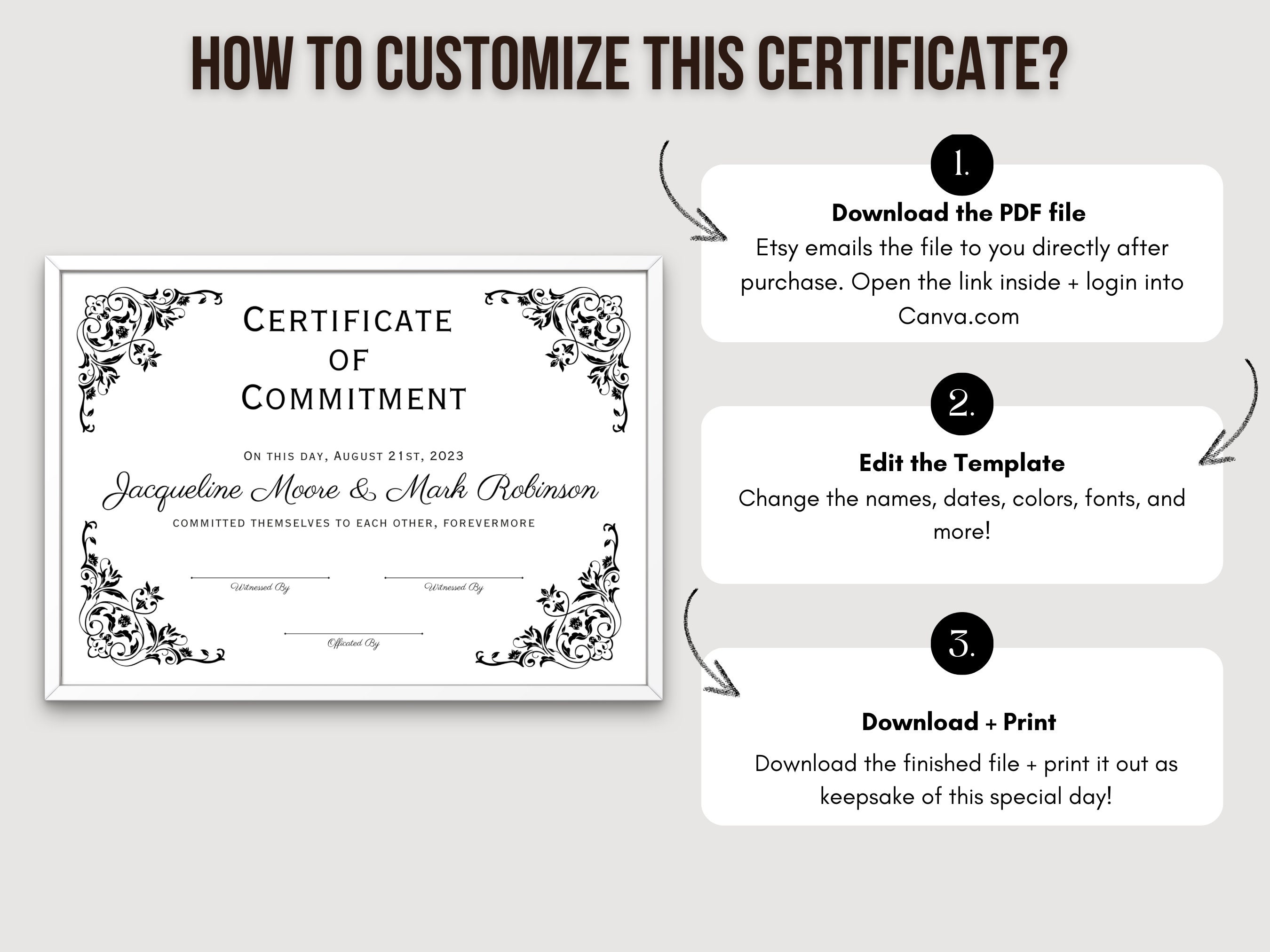 Gothic Commitment Ceremony Certificate Template Twin Flames Marriage ...