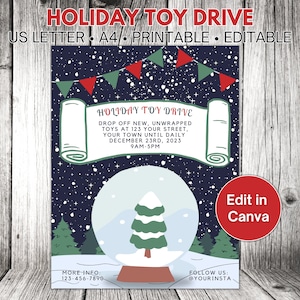 Editable Holiday Toy Drive Flyer Template Christmas Flyer Toy Drive Poster School Toy Drive PTO PTA Church Toy Drive Fundraiser Sign