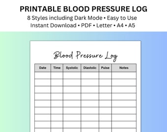 Printable Blood Pressure Sheet for Seniors Blood Pressure Log Blood Pressure Chart Blood Pressure Tracker Health Medical Planner Digital