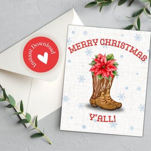 Cartão imprimível de Feliz Natal para vocês, Boas Festas, Cartão para vocês, País Cowboy, Cartão de Natal, Botas de Cowboy, Natal Ocidental, Felizes para vocês
