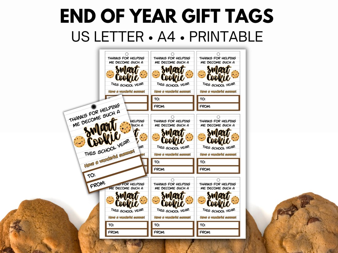 One Smart Cookie Tag End of Year Gift, Teacher Cookies, Gift for ...