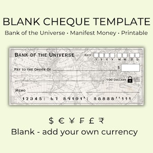 Bank of the Universe Cheque Template Manifestation Cheque Vision Board Cheque Law of Attraction Cheque Attract Abundance Money Manifestation