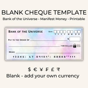 Bank of the Universe Cheque Template Manifestation Cheque Vision Board Cheque Law of Attraction Cheque Attract Abundance Money Manifestation