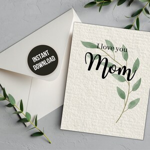Afdrukbare Moederdagkaart voor moeder | Ik hou van je mama | Kaart van dochter | Kaart van zoon | Minimalistische kaart | Botanische kaart | Eenvoudige kaart