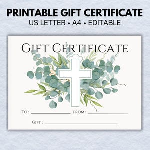Plantilla de certificado de regalo para iglesia, subasta de recaudación de fondos, regalo de bautismo, regalo de matrimonio, regalo para pastor, boda, confirmación, regalo para madrina, regalo para padrino