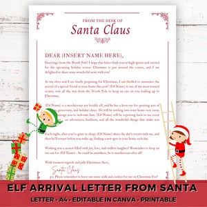 Carta de elfo editable Carta de llegada de elfo de Santa Carta de bienvenida de elfo personalizable Plantilla de carta de retorno de elfo Plantilla personalizada simple