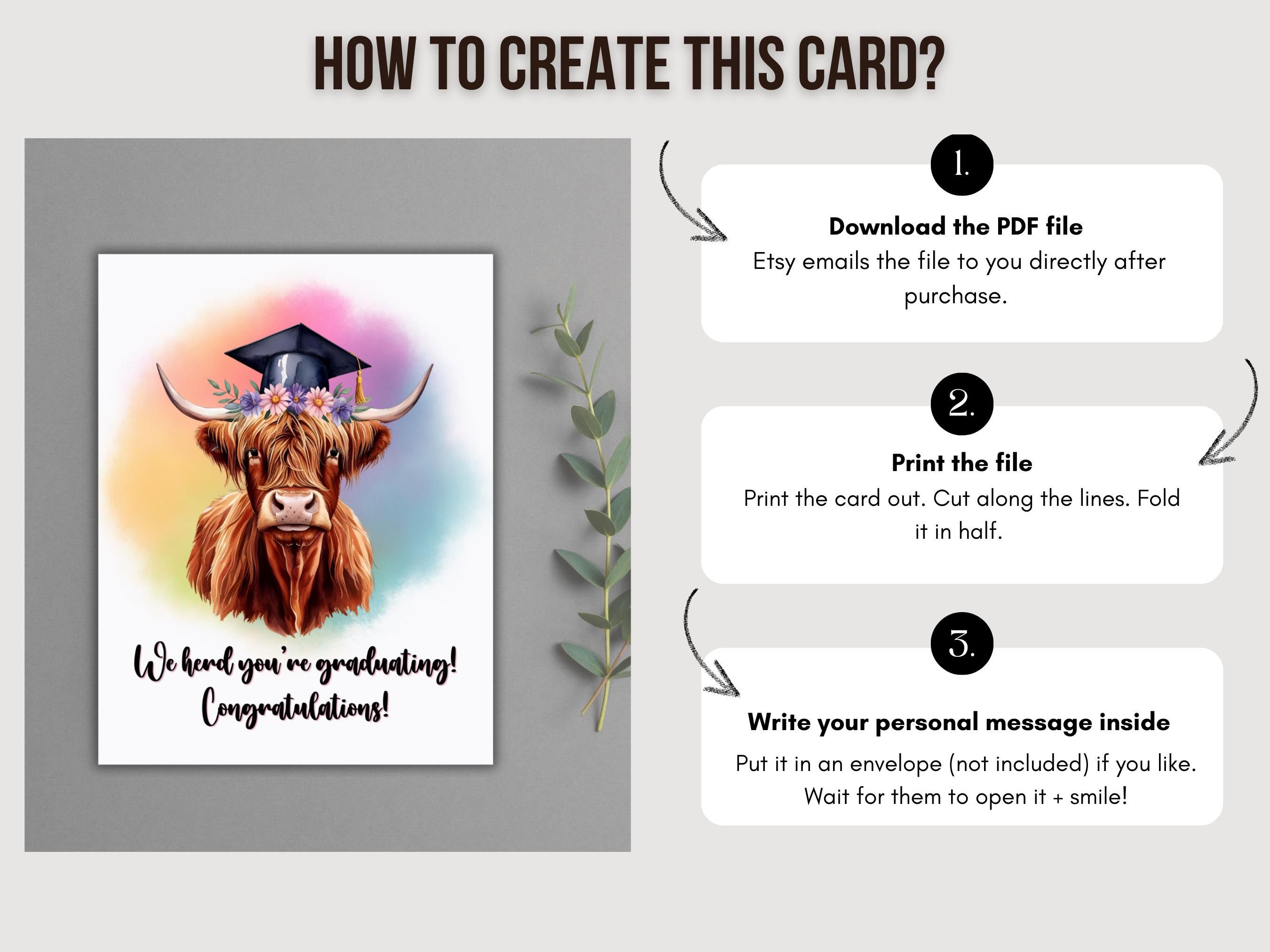 Highland Cow Graduation Card Printable Graduation Card, Ranch Rustic ...