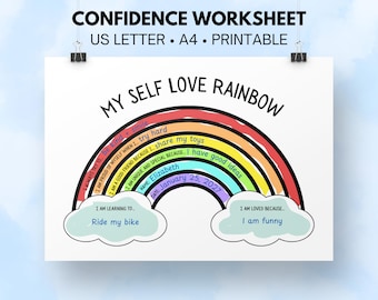 Kids Self Love Worksheet, Confidence Worksheet, My Self Love Rainbow,  Classroom Gratitude Mental Health Thankfulness Activity, I am Prompts