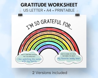 Kids Gratitude Worksheet, My Gratitude Rainbow, Social Emotional, Thankfulness Activity, Classroom Mental Health Mindfulness Activity Page