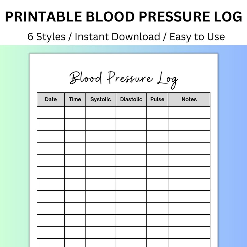 Blood Pressure Tracker Printable Blood Pressure Log Health Tracking ...