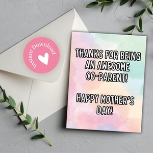 Druckbare Muttertagskarte für Co-Elternteil, Last-Minute-Karte, Co-Parenting-Karte, Danke, dass Sie ein toller Co-Elternteil sind, alles Gute zum Muttertag