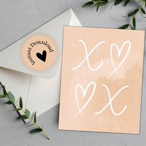 Tarjeta del Día de San Valentín Tarjeta XOXO rosa rubor para tarjeta de esposa para novia Tarjeta minimalista Tarjeta de aniversario romántica para tarjeta de amigo para marido