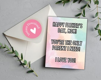Printable Father's Day Card for Single Mom, Last Minute Father's Day Card, Card From Son or Daughter, Happy Father's Day, Minimalist Style