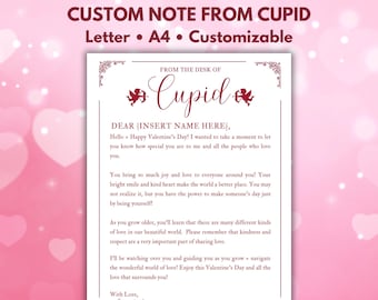 Carta personalizable de Cupido / Feliz día de San Valentín / Descarga instantánea / Plantilla de carta personalizada / Linda carta de San Valentín / PDF / Canva